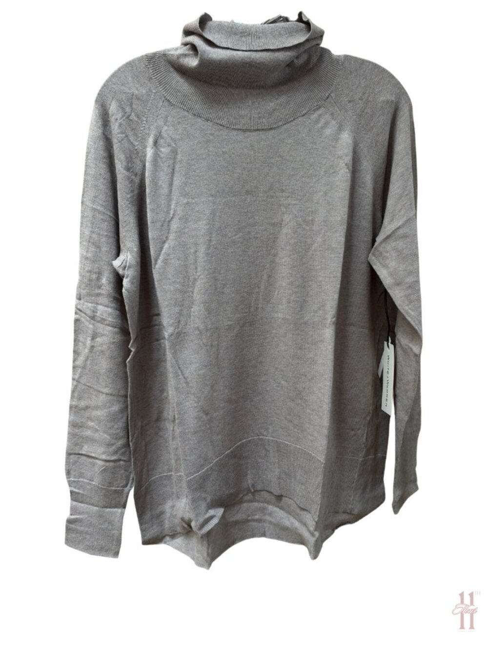 NEW White+Warren Raglan Standneck Sweater - Stone Heather - Large